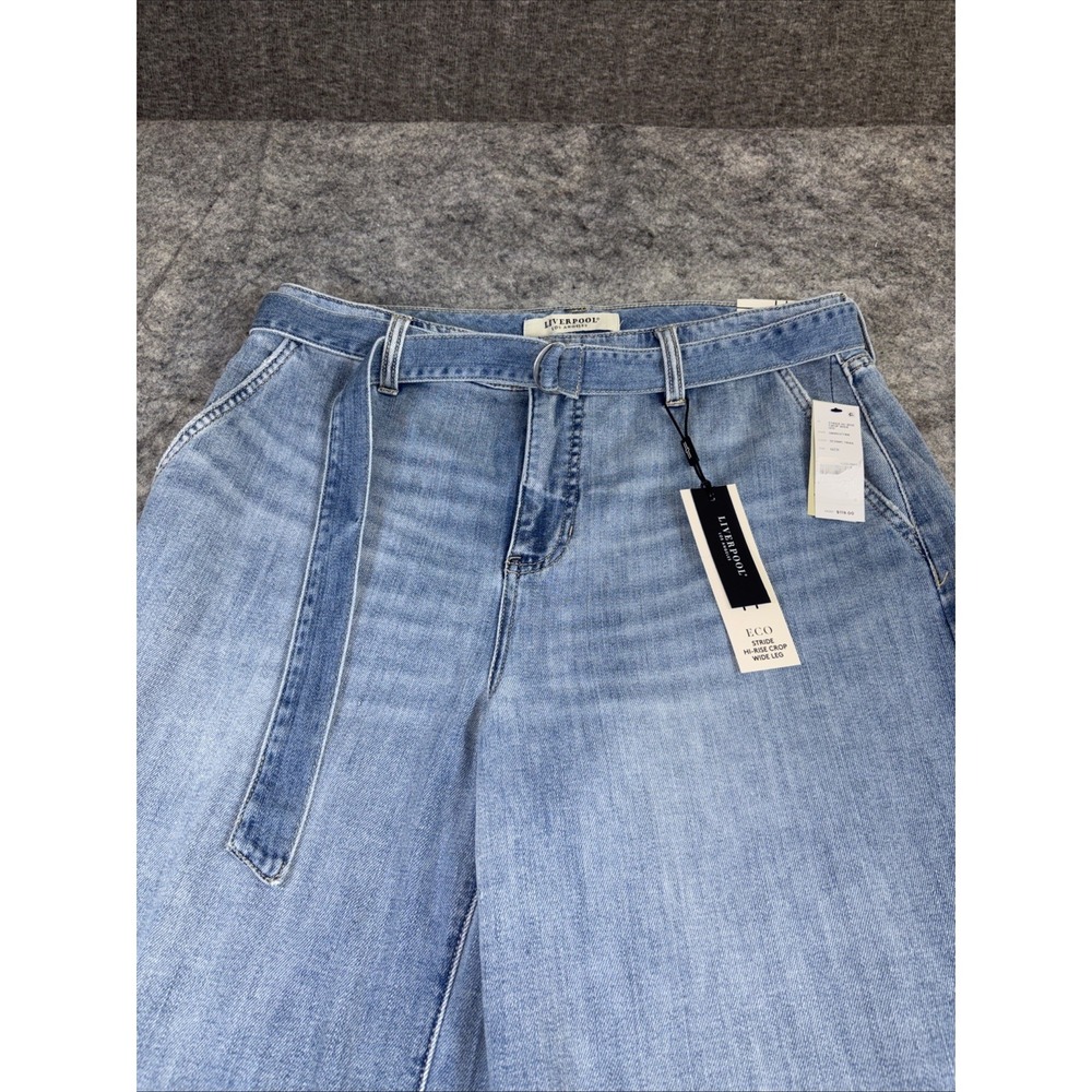 New Liverpool Belted Jeans Women's 31 Light Wash Stride Hi-Rise Wide Leg - Picture 2 of 15